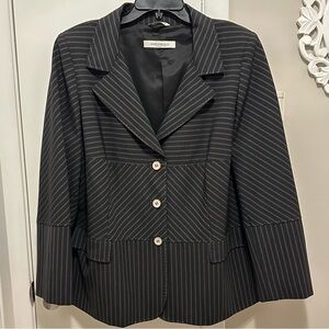 MARINA RINALDI Women Wool Blazer Button Jacket 16 Black Pinstripe Allover Stripe